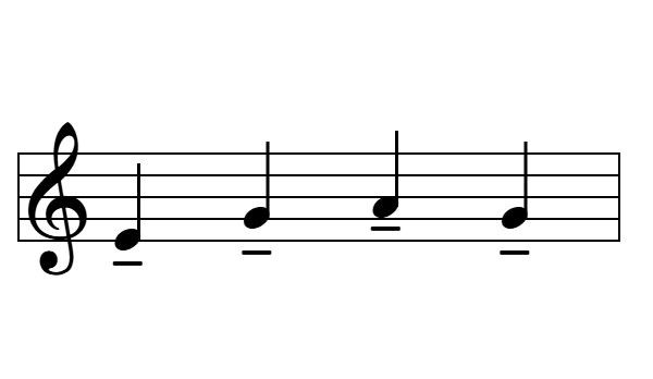 Cuatro notas con signo de tenuto en el pentagrama