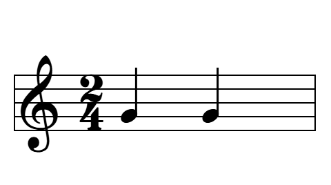Un compás de 2/4 con dos negras, que representan sus dos tiempos