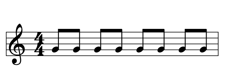Ocho corcheas en 4/4 agrupadas de dos en dos (2+2+2+2)