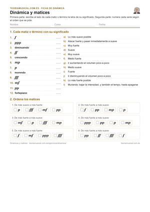 Ficha imprimible en PDF de dinámica y matices