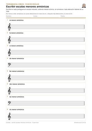 Ficha imprimible en PDF para escribir escalas menores armónicas