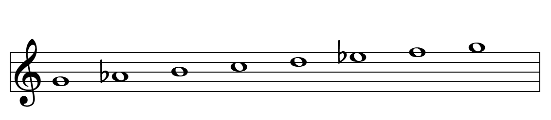 Escala hispano-árabe de Sol en el pentagrama
