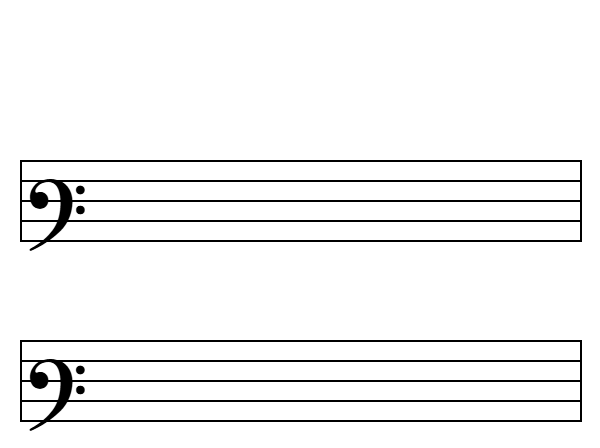 Pentagrama con clave de fa en 3ª para imprimir, vertical (PDF A4)