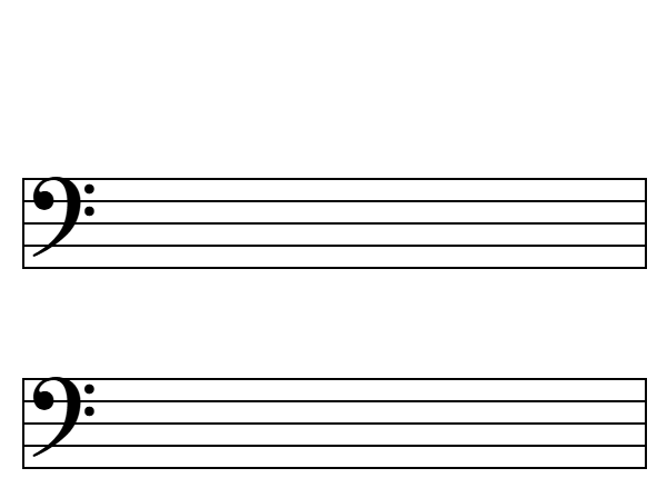 Pentagrama con clave de fa en 4ª para imprimir, vertical (PDF A4)