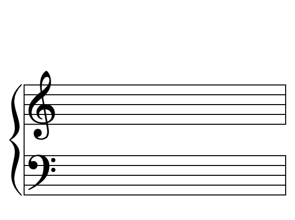 Sistema de dos pentagramas con clave de sol y fa para imprimir, vertical (PDF A4)