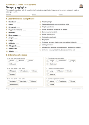 Ficha imprimible en PDF de tempo y agógica